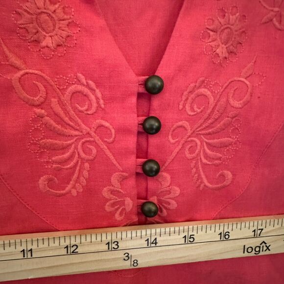 St. Tropez West Woman Salmon Pink 100% Linen Embroidered Blouse Plus Size 3X - Picture 4 of 6